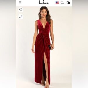 Lulu’s Beautiful Evenings Magenta Velvet Twist-Front Maxi Dress